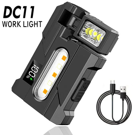 Portable LED Flashlight Super Bright Mini Rechargeable LED Tail Magnet Torch with COB Side Emergency Light for Camping Hiking