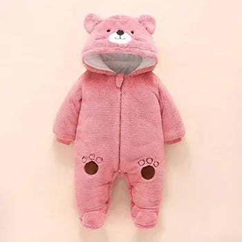 0-12M Baby Rompers Cute Bear Toddler Girls Overall Jumpsuit Winter Warm Hooded Cotton Baby Boys Romper Infants Clothes