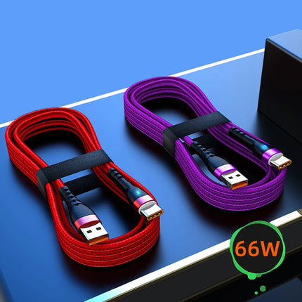 66W 6A Fast Charger Type C Cable USB C 1m 2m 3m Nylon Cable For iPhone 13 12 Xiaomi Huawei Samsung iPad For iphone charger Cable