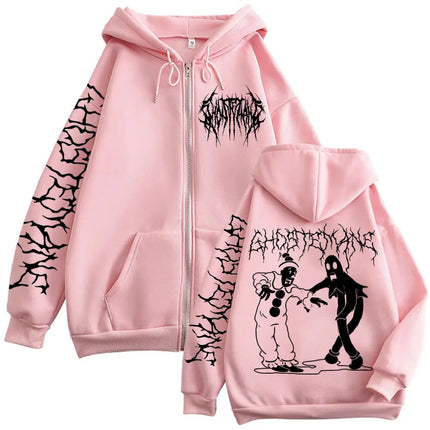 Ghostemane Print Zipper Hoodies Metal Rock Pop Music Zip Up Hooded Sweatshirts Men's Women's Gothic Fashion Vintage Pullovers
