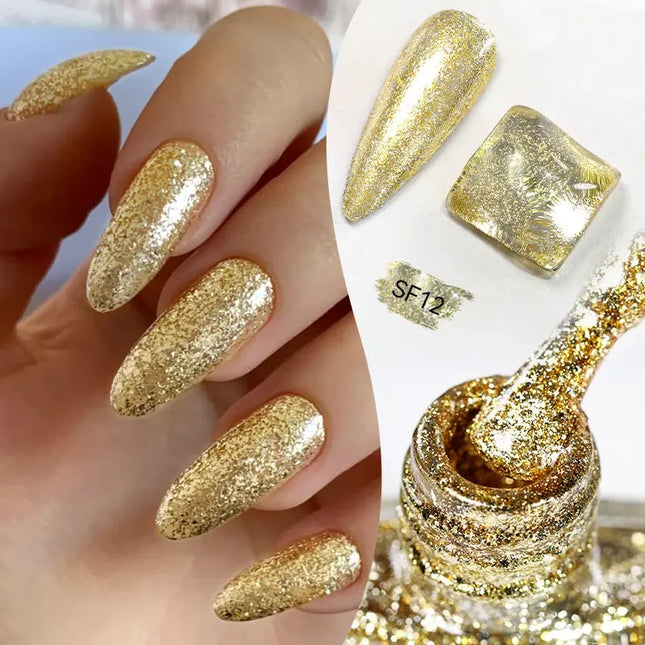 7ml 12 Colors Glitter Nail Polish Colorful Bright Shining Pearl Effect Nail Art DIY Decoration No Need of Lamp to Cure
