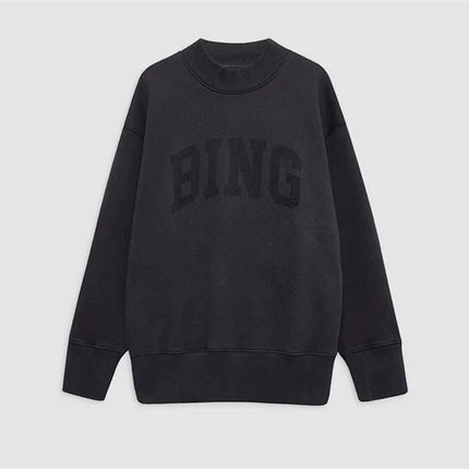 2025 Winter New North American Niche Classic Letter BING Printed Inner Fleece High Neck Loose Women's Sweatshirt
