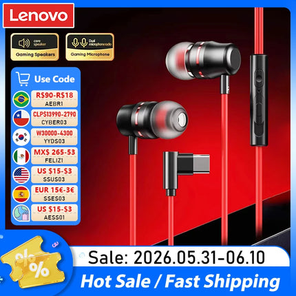 Lenovo YF38 Wired Headphones Type-C/3.5mm With Wire Control In-ear Wired Earphones With Mic For Laptop Computer Tablet Phone
