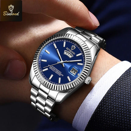 BINBOND Men's Quartz Watch Top Brand Sports Quartz Men's Watches Stainless Steel Waterproof Date Week Wristwatch Men Relogio