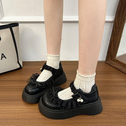 2026 Spring Autumn Height Increase Women Mary Jane Shoes Concise Butterfly-knot Single Shoes Ladies Elegant Dress Leather Pumps
