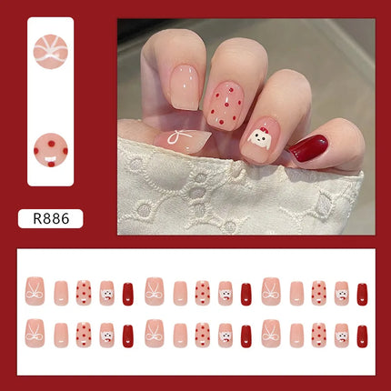 Thousands Stars 24 Pcs Press on Nails Pink Nail Polish Glossy Artificial Finger Manicure Reusable False Nails for Women