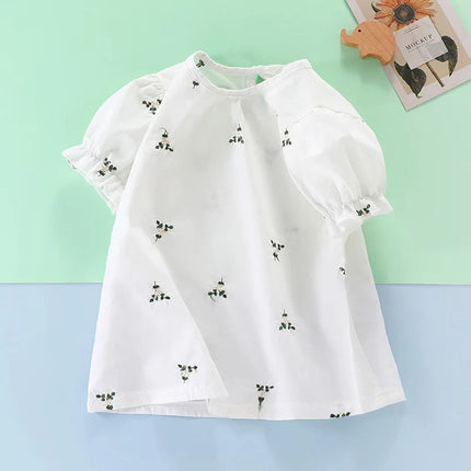 Girls T-shirt Summer Dress Baby Girl Korean Version Half Sleeved Trendy Flower Bud Sleeve Children's Pure Cotton Bottom Top