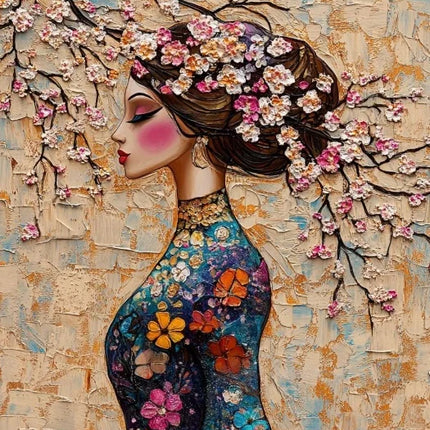Gustav Klimt Style Mosaic Tree of Life Flower Goddess Canvas Painting Abstract Floral Goddess Art Poster Living Room Home Decor