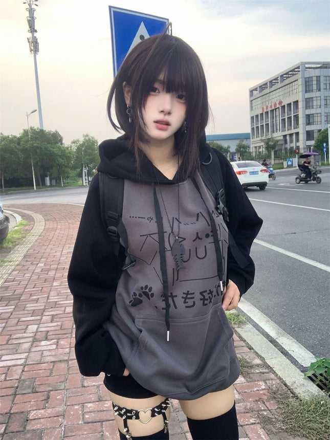 Spring Autumn Hoodie Sweatshirt Women Tops Loose Casual Milk Print Hoodie Streetwear Girl Pullover Japan Hoodies Funny Female
