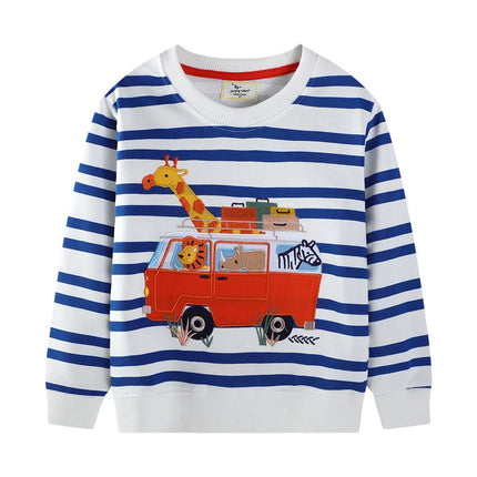 Jumping Meters 2-7T 2025 Design Striped Boys Sweatshirts Truck Car Embroidery Hooded Shirts Kids Clothes Long Sleeve Autumn Tops