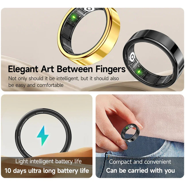 2026 New Tech Gadgets 5ATM Waterproof Smart Ring Sport Smartring Electronics Fitness Rings for Man Woman Android & Charging Case