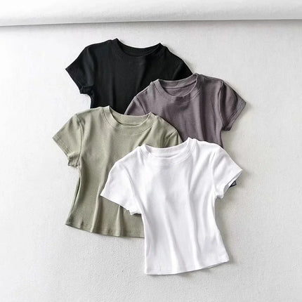 Summer Sexy Women's O-neck Short-sleeve T-shirt Slim Elastic Skinny Crop Tops