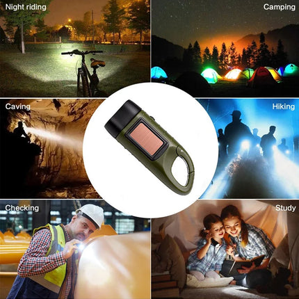 Solar Flashlight Portable Outdoor Hiking Hand Crank Rechargeable Emergency Camping Lights Multi-functional Emergency Light