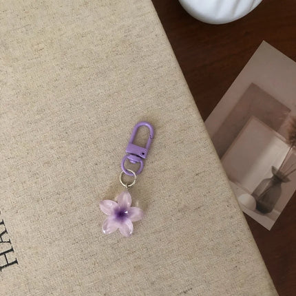 1/5Pcs New Sweet Colorful Flower Keychain Resin Rope Car Key Ring Hanging Jewelry Mini Keychain Girls