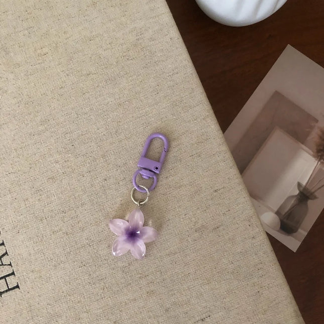 1/5Pcs New Sweet Colorful Flower Keychain Resin Rope Car Key Ring Hanging Jewelry Mini Keychain Girls