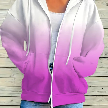 2025 New Woman Sweatshirts Simple Gradient Print Long Sleeves Zip Hoodie Autumn Casual Drawstring Design Fashion Women's Hoodie