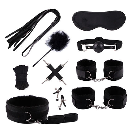 Adult Erotic Nylon Bondage BDSM Kit with Handcuffs Sex Whip Mouth Gag Soft Fox Tail Anal Plug for Women Sexy Games