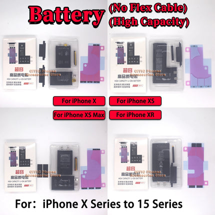 2Pcs Phone Battery Core No Flex Cable For iPhone X XS Max XR 11 12 13 Mini 14 Plus 15 Pro Max SE2 SE3 High Capacity Battery Cell