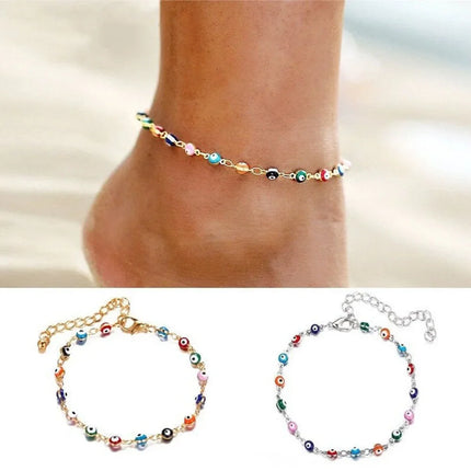 Creative Simple Turkish Evil Eye Womens Anklets Boho Charm Shell Foot Bracelet Summer Beach Accessories Personality Jewelry Gift