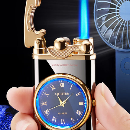 Rocker Arm Watch Metal Unusual Gas Lighters Jet Butane Torch Lighter Windproof Cigarette Cigar Lighter Gadgets for Men