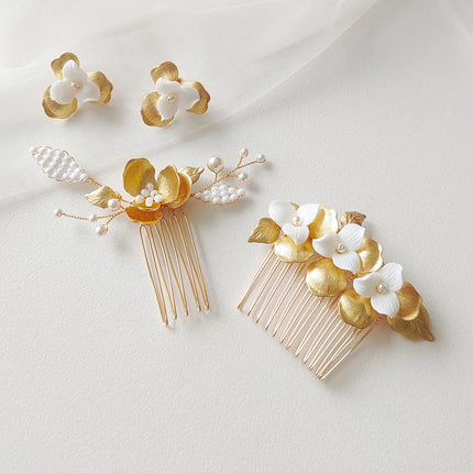 Ins Copper Floral Leaf Hair Pins Bridal Comb Girls Hair Piece Jewelry Handmade Wedding Women Headpiece