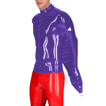 Exotic Mens BDSM Shiny PVC Leather Armbinder Restraint Tops Sexy Club Straitjacket Full Sleeve One Arm Bondage T-Shirts Cosplay