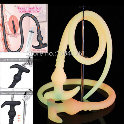 Super Long Anal Plug Silicone Wearable Butt Plug Hollow Enema Vaginal Cleaning Glowing Dildo Deeper Adult Toys Sex Toys Sex Shop