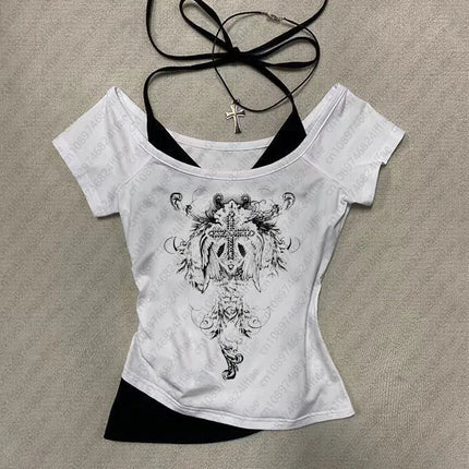 Y2k Aesthetic pattern Vintage Basic Tees Ladies Clothes Retro Graphic Top Short Sleeve Casual T Shirt for Women Millennium style