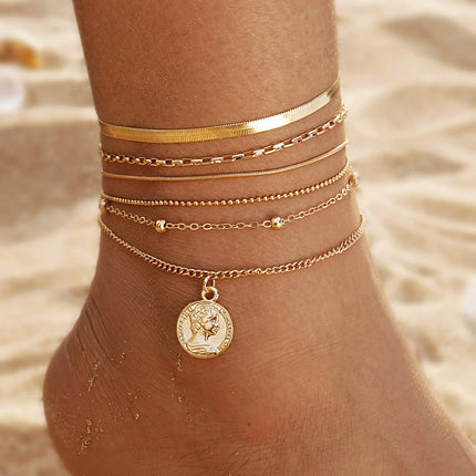 Bohemia Gold Color Snake Ankle Bracelet Set For Women Butterfly Key Lock Charm Multiple Styles Anklet Chain On Leg Boho Jewelry