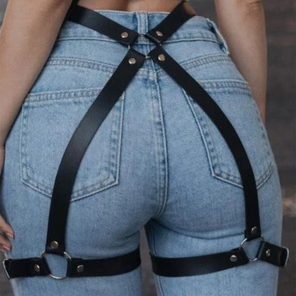 Women Fashion PU Leather Harness Belts Street Style Punk Leg Harness Set Fetish Clothing Harness Gothic Exotic Rave Outfit
