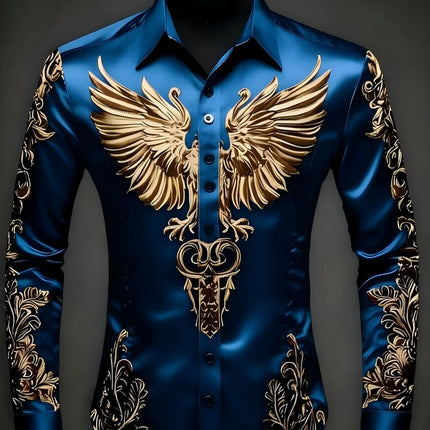 Noble and elegant, high-quality and comfortable men's long sleeved shirt, fashionable trend, digital printing, street outdoor