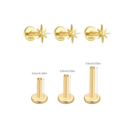 BOAKO 3 Piece 925 Sterling Silver Earrings Set For Women Mini Stud Earring 18K Gold Plated Fine Jewelry Boucle Oreille Femme