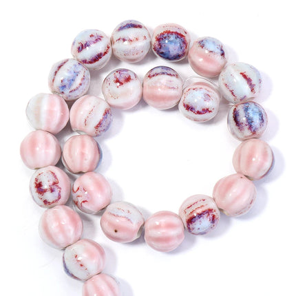 1 Strand  Pumpkin Shape Stripe Ceramics Beads Colorful Floral Glaze Beads for Jewelry Making DIY Loose Spacer Beads Accessories