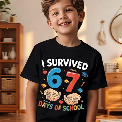 67 Meme T-Shirt for Kids 6-7 Years Old Birthday Party Gifts Summer Short Sleeve Tees Crew Neck Graphic Y2k Children's Clothing