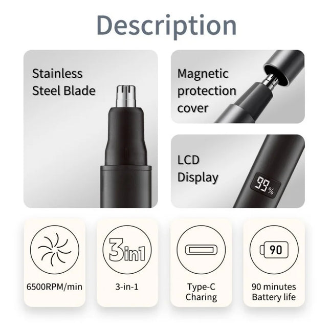 XIAOMI New 3-in-1 Electric Rechargeable Nose Ear Hair Trimmer for Men Painless Sideburns Eyebrows Beard Hair Clipper Shaver
