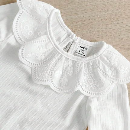 Spring New Simple Comfortable Casual Lace Collar Round Collar Long Sleeve Triangle Clothes Pit Strip Cute Baby Clothes