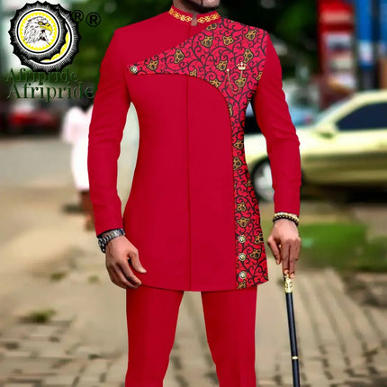Men's 2 Pieces Suit Elegant Single Breated Slim Fit Embroidery Print Blazer Pants Set African Clothes Party Wedding A2316025