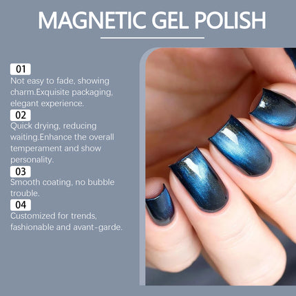 Blue-Black Cat Eye Nail Polish - Gentle Water-Based Formula, Long-Lasting Chip-Resistant, Quick-Drying,Transparent Jelly Shimmer