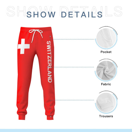 Mens Sweatpants Switzerland Flag Pants with Pockets Joggers Soccer Football Multifunction Sports Sweat With Drawstring