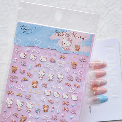 Embossed Sanrio Series Nail Stickers My Melody Hello Kitty Self-Adhesive Nail Parts Long-Lasting Colors Kuromi Nail Accessories