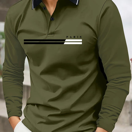 The new men's long-sleeved POLO shirt for Spring and Autumn 2025 featuring street fashion and comfort with 3D letter printing