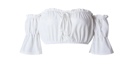 Women's Crop Tops 2024 Summer Lantern Sleeve Sexy Strapless Beach Tops Plus Size Red Black White Ruched Crop Top