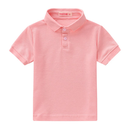 Summer boys and girls solid color short sleeved T-shirt top, children's fashion lapel short sleeved polo shirt, formal student o