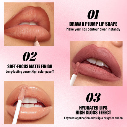 HANDAIYAN 6-Piece Matte Long-Lasting Color Moisturizing Waterproof Lip Liner Set Lip Liner + Lip Gloss + Lip Lacquer Set
