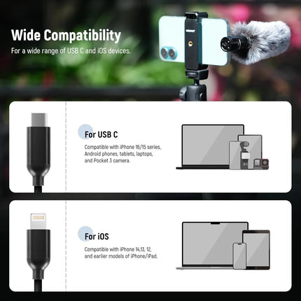 NEEWER KM17 USB C Microphone Noise Cancelling Plug & Play High Sensitivity Cardioid Vlog Interview Mic for iPhone Android DJI