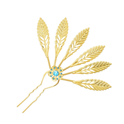 New Golden Alloy Leaf Crystal Flower Hairpin Hair Accessories for Women Thailand Ethnic Dance Party Decoration Headwear Jewelry