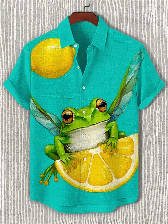 2026 New Men's Short-Sleeve Shirt, Stylish Print, Casual Breathable Lapel Cardigan, Vacation Style, Men's Top, Sizes XS-6XL