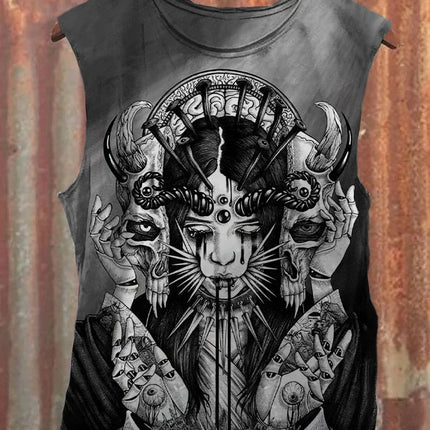 Neutral Tank Retro Satan Curse Sheep 3D Printed Tank Top Punk Style Street Fashion Casual Men's Tank Top Plus Xs-5XL