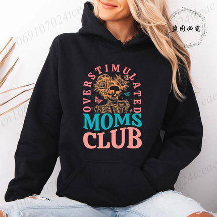 Harajuku Aesthetic Mama Hoodies Overstimulated Moms Club Print Hooded Shirt Women Vintage Sweatshirt Streetwear Y2K Mother Gifts