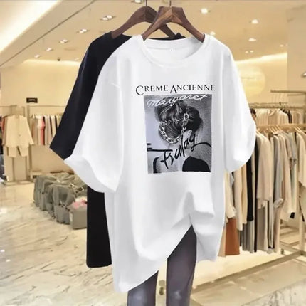 Summer Chic People Printing Short Sleeve T-shirts Women Casual Loose All-match Top Tee Office Lady Pure Cotton Basic Pullovers